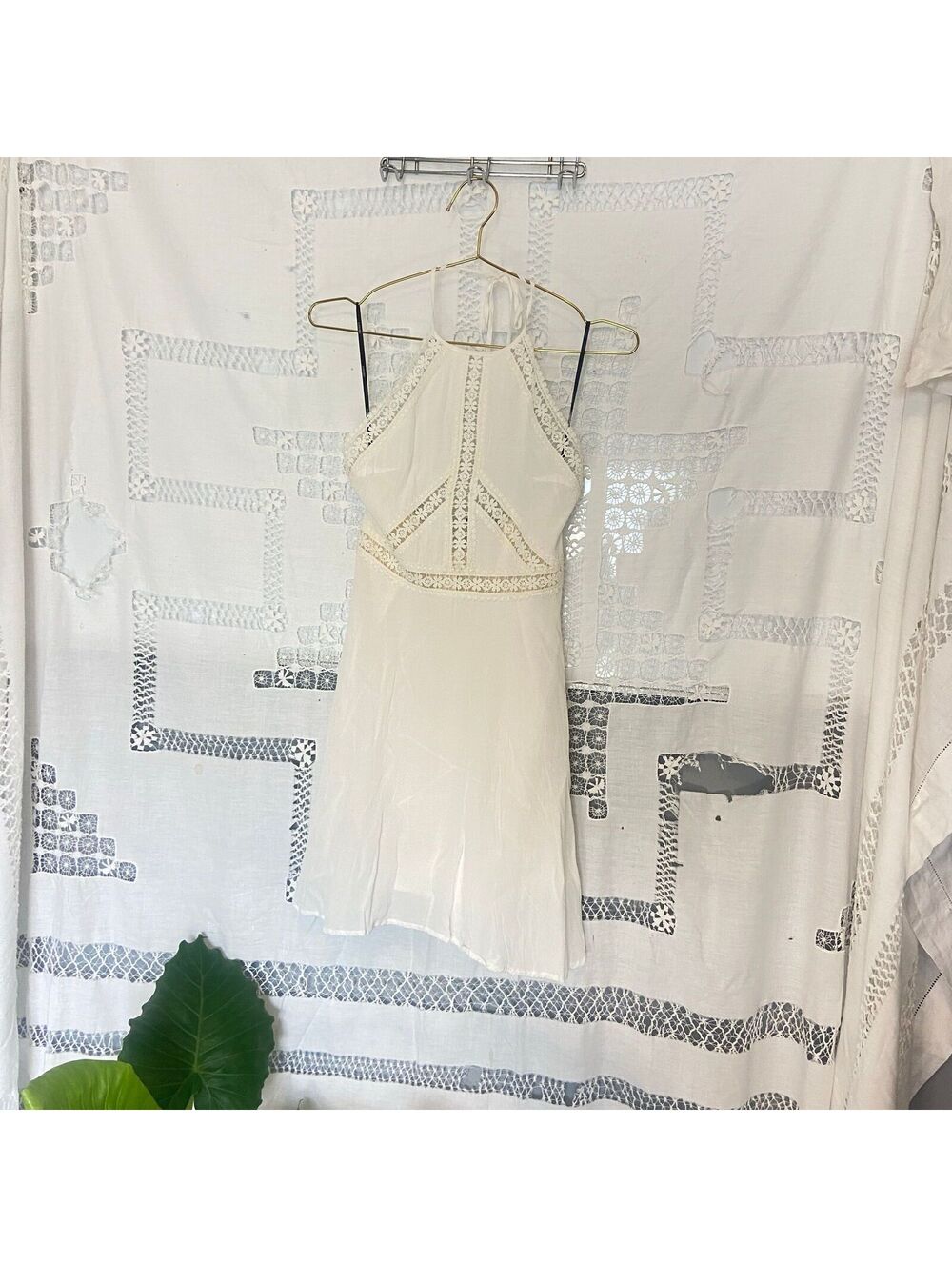 Forever 21 White Bohemian Halter Mini Dress with Lace Details